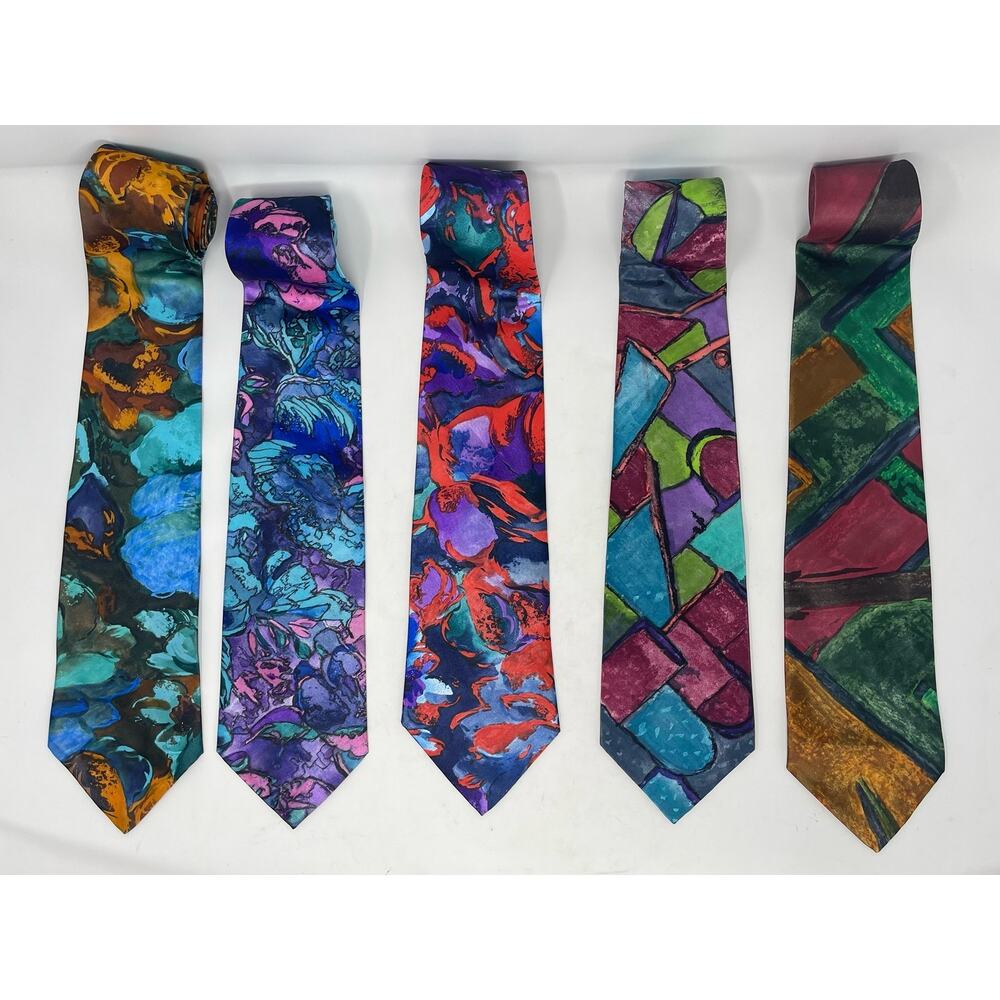 Men's Vintage Ketch Bright Watercolor Floral‎ Geometric Patterned Ties Set of 5